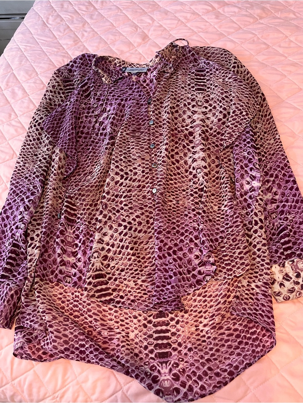 Jennifer Lopez Purple Animal-Print Button Down Shirt